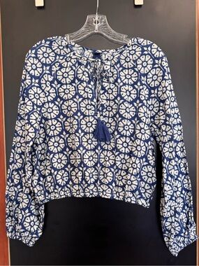 New Roller Rabbit X Target Blouse Size XS Blue Floral 100% Cotton Recycled Blend